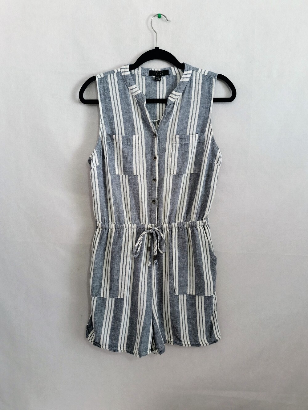 Kelly Renee Sleeveless Blue & White Striped Linen-Blend Romper